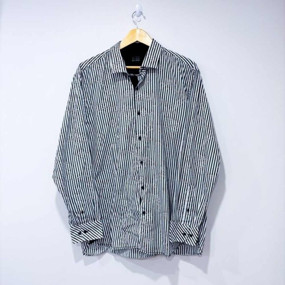 ORVIETO Black White Striped Floral Long Sleeve Button Up Shirt XX-Large